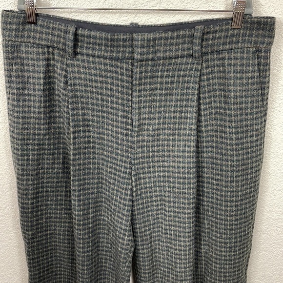 New Vince Wool Cashmere Check Plaid Wide Leg Pants Pleated Azure Tartan Sz 16 - Picture 4 of 14